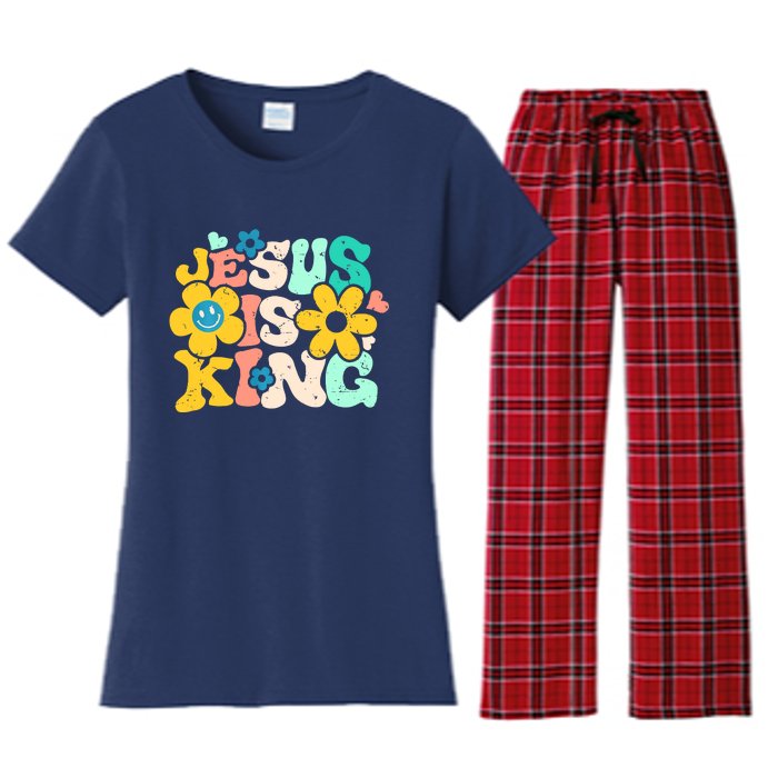 Christian Jesus Is King Aesthetic Groovy Women's Flannel Pajama Set