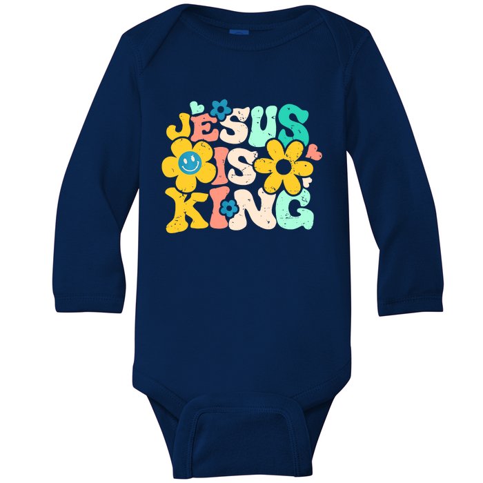 Christian Jesus Is King Aesthetic Groovy Baby Long Sleeve Bodysuit