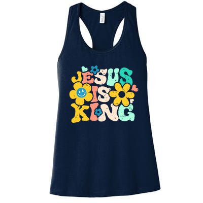 Christian Jesus Is King Aesthetic Groovy Women's Racerback Tank