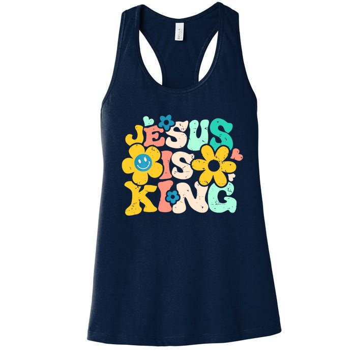 Christian Jesus Is King Aesthetic Groovy Women's Racerback Tank