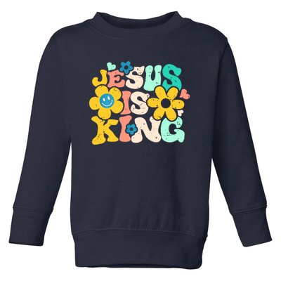 Christian Jesus Is King Aesthetic Groovy Toddler Sweatshirt