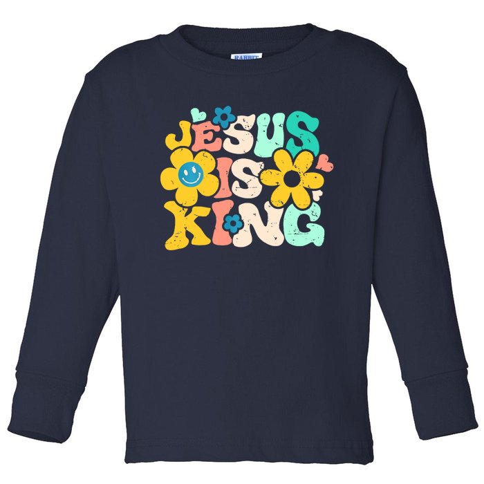 Christian Jesus Is King Aesthetic Groovy Toddler Long Sleeve Shirt