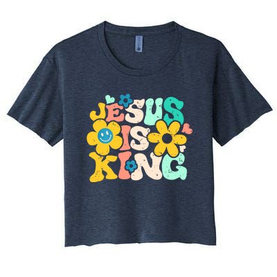 Christian Jesus Is King Aesthetic Groovy Women's Crop Top Tee