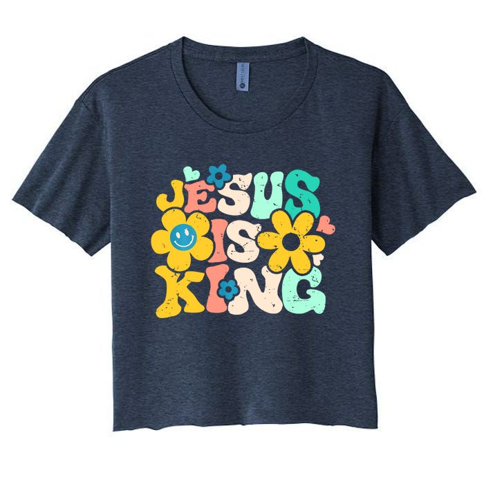 Christian Jesus Is King Aesthetic Groovy Women's Crop Top Tee