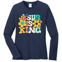 Christian Jesus Is King Aesthetic Groovy Ladies Long Sleeve Shirt