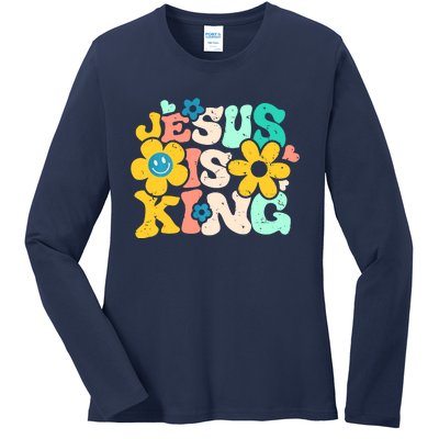 Christian Jesus Is King Aesthetic Groovy Ladies Long Sleeve Shirt