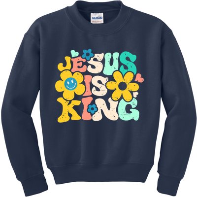 Christian Jesus Is King Aesthetic Groovy Kids Sweatshirt