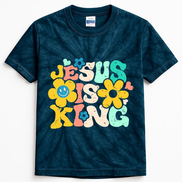 Christian Jesus Is King Aesthetic Groovy Kids Tie-Dye T-Shirt