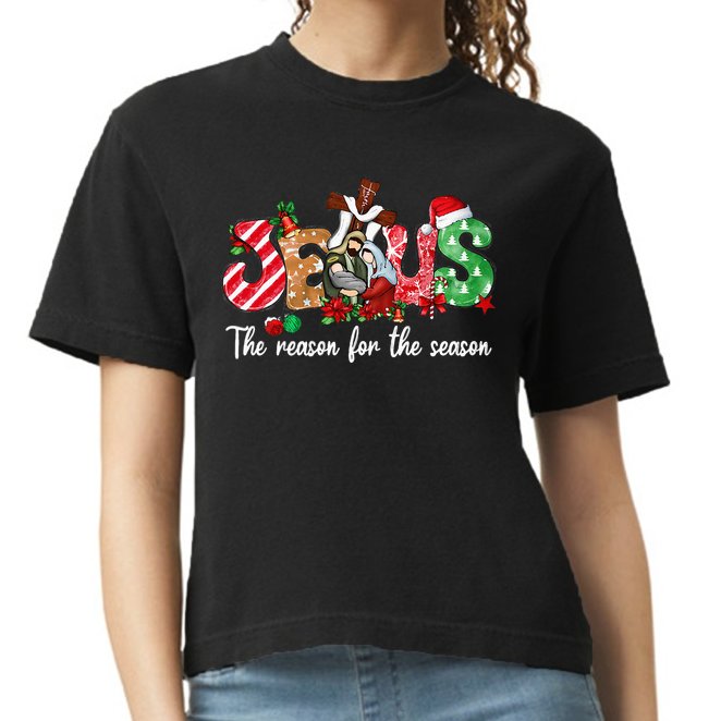 Christmas Jesus Is The Reason For The Season Jesus Pajamas Comfort Colors Boxy T-Shirt