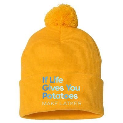 Chanukah Jewish If Life Gives You Potatoes Make Latkes Pom Pom 12in Knit Beanie