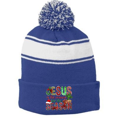 Christmas Jesus Is The Reason For The Season Jesus Pajamas Swea Stripe Pom Pom Beanie