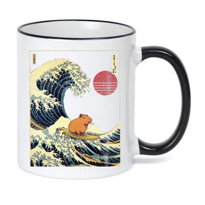 Capybara Japanese Kanagawa Wave Funny Surf Animal 11oz Black Color Changing Mug