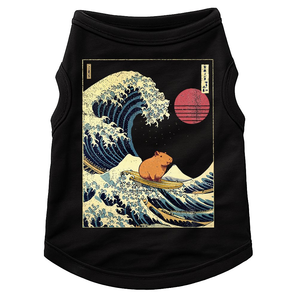 Capybara Japanese Kanagawa Wave Funny Surf Animal Doggie Tank