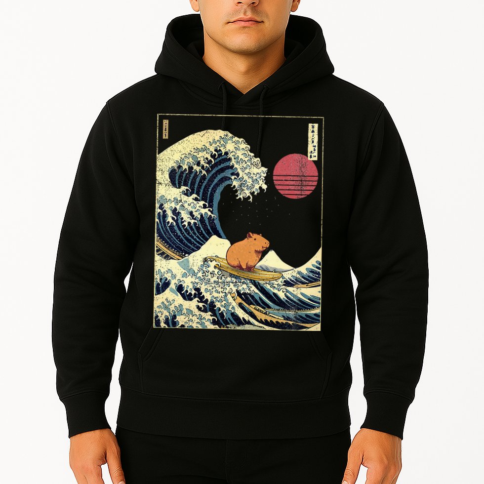 Capybara Japanese Kanagawa Wave Funny Surf Animal Hoodie
