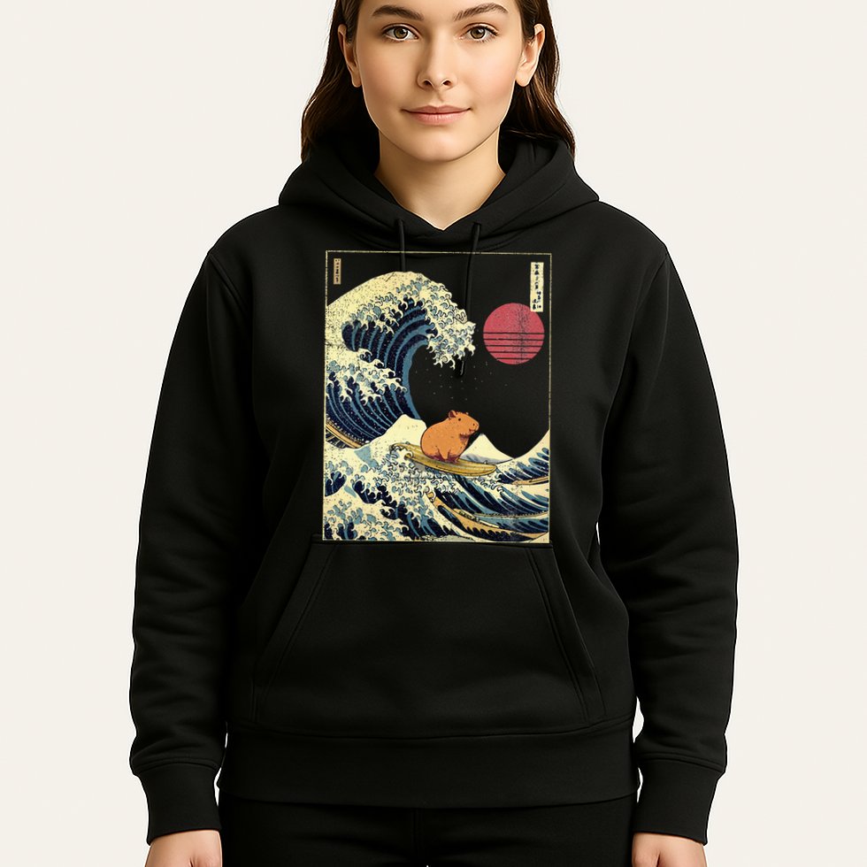 Capybara Japanese Kanagawa Wave Funny Surf Animal Hoodie