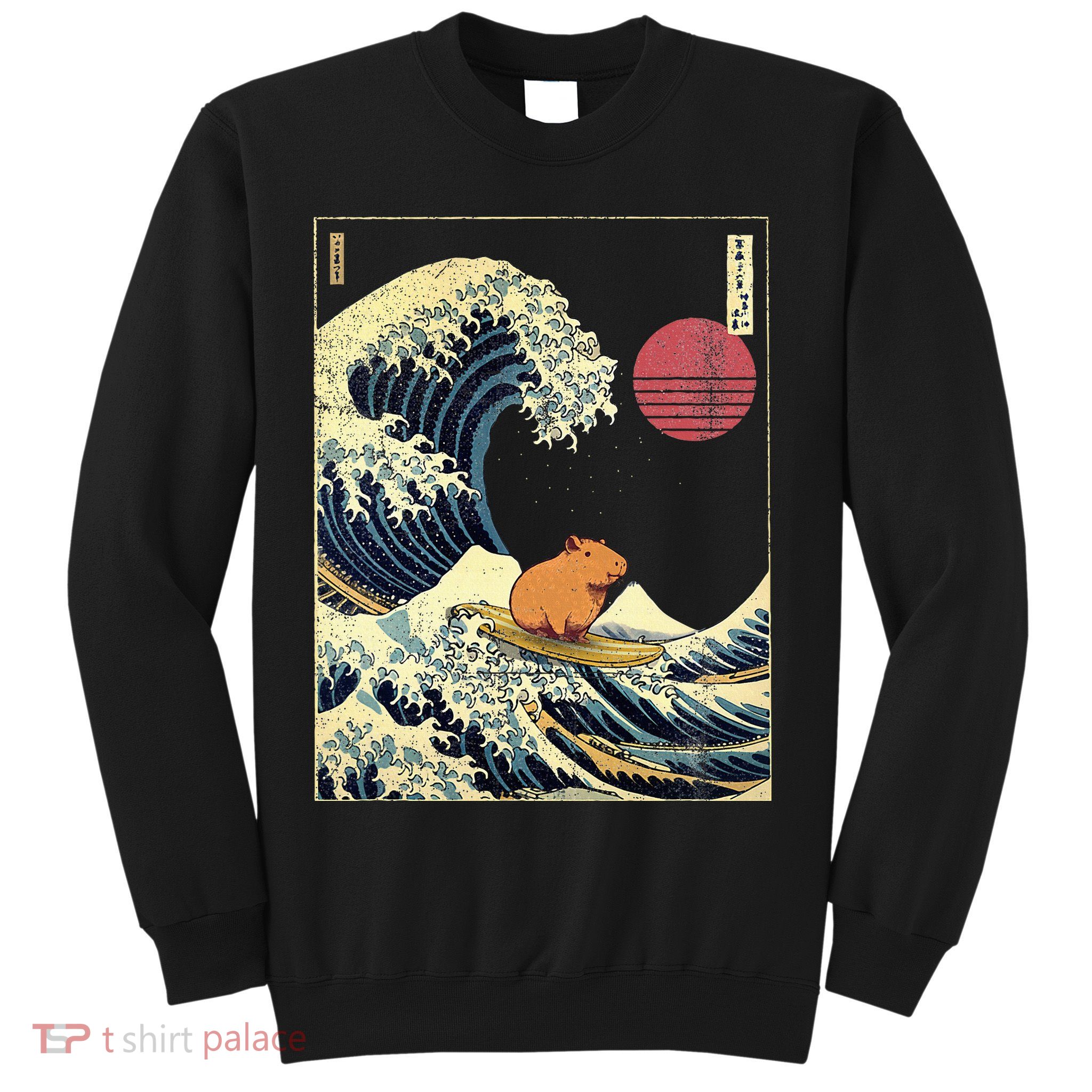 Capybara Japanese Kanagawa Wave Funny Surf Animal Sweatshirt