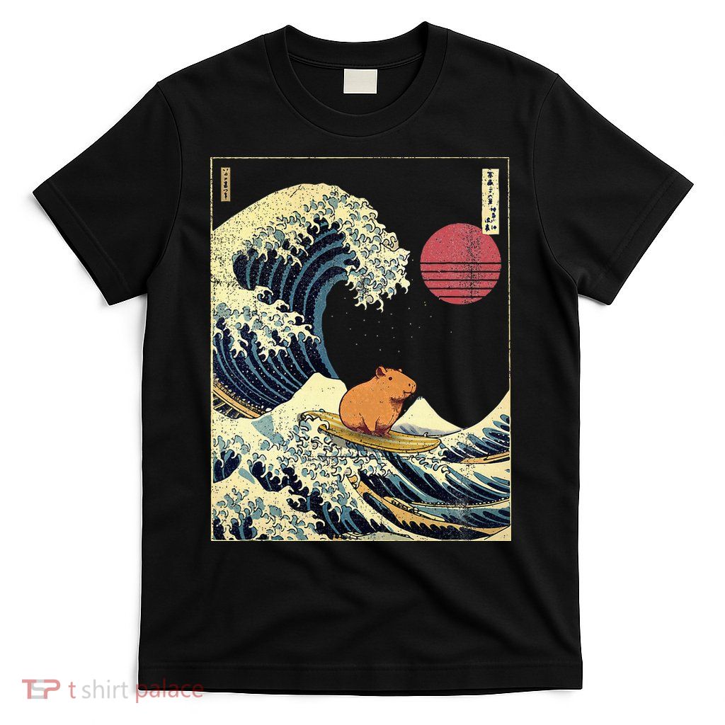 Capybara Japanese Kanagawa Wave Funny Surf Animal T-Shirt