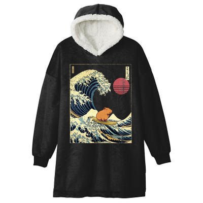 Capybara Japanese Kanagawa Wave Funny Surf Animal Hooded Wearable Blanket