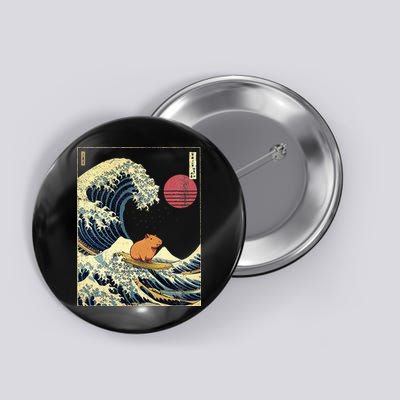 Capybara Japanese Kanagawa Wave Funny Surf Animal Button