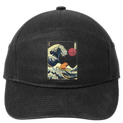 Capybara Japanese Kanagawa Wave Funny Surf Animal 7-Panel Snapback Hat