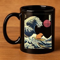 Capybara Japanese Kanagawa Wave Funny Surf Animal 11oz C Handle Ceramic Mug
