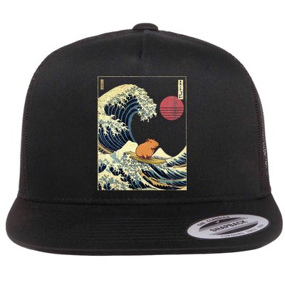 Capybara Japanese Kanagawa Wave Funny Surf Animal Flatbill Hat