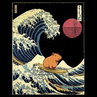 Capybara Japanese Kanagawa Wave Funny Surf Animal 16 in Basic Backpack