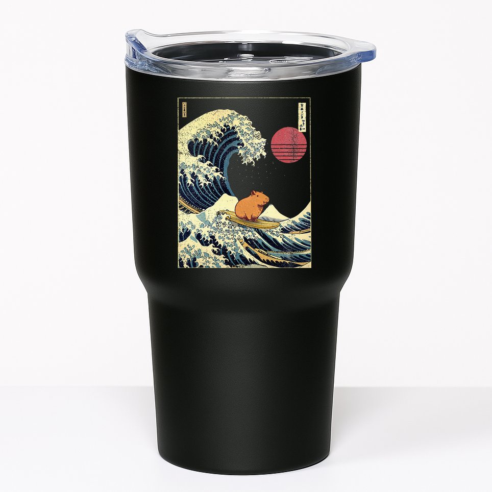 Capybara Japanese Kanagawa Wave Funny Surf Animal Tumbler