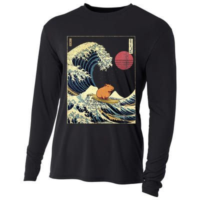 Capybara Japanese Kanagawa Wave Funny Surf Animal Cooling Performance Long Sleeve Crew