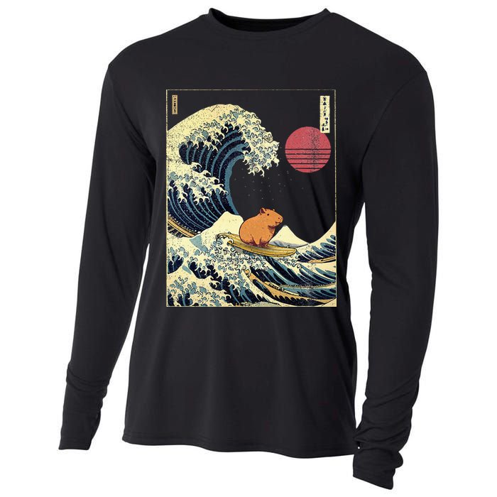 Capybara Japanese Kanagawa Wave Funny Surf Animal Cooling Performance Long Sleeve Crew