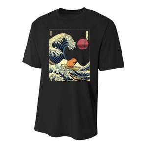 Capybara Japanese Kanagawa Wave Funny Surf Animal Youth Performance Sprint T-Shirt