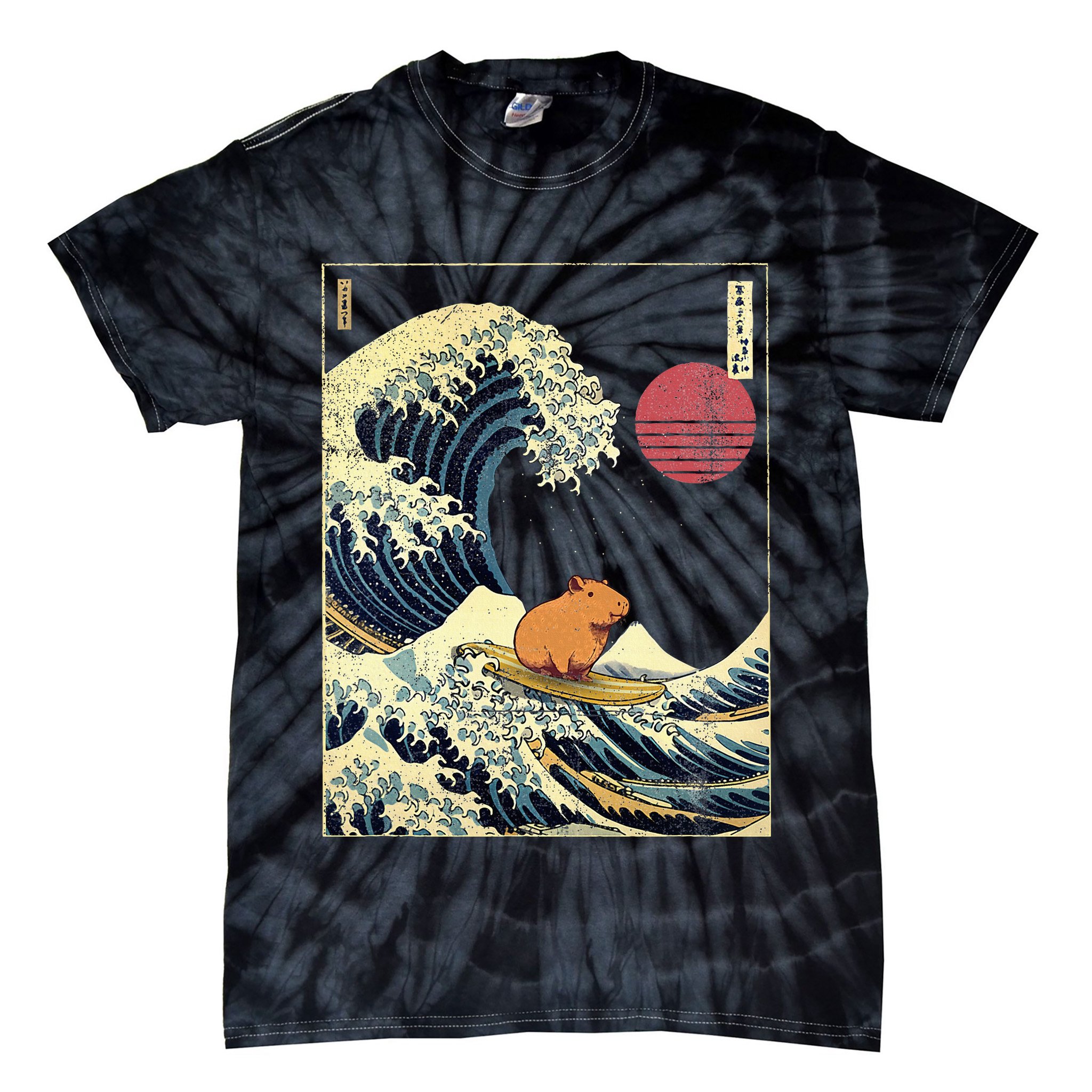 Capybara Japanese Kanagawa Wave Funny Surf Animal Tie-Dye T-Shirt