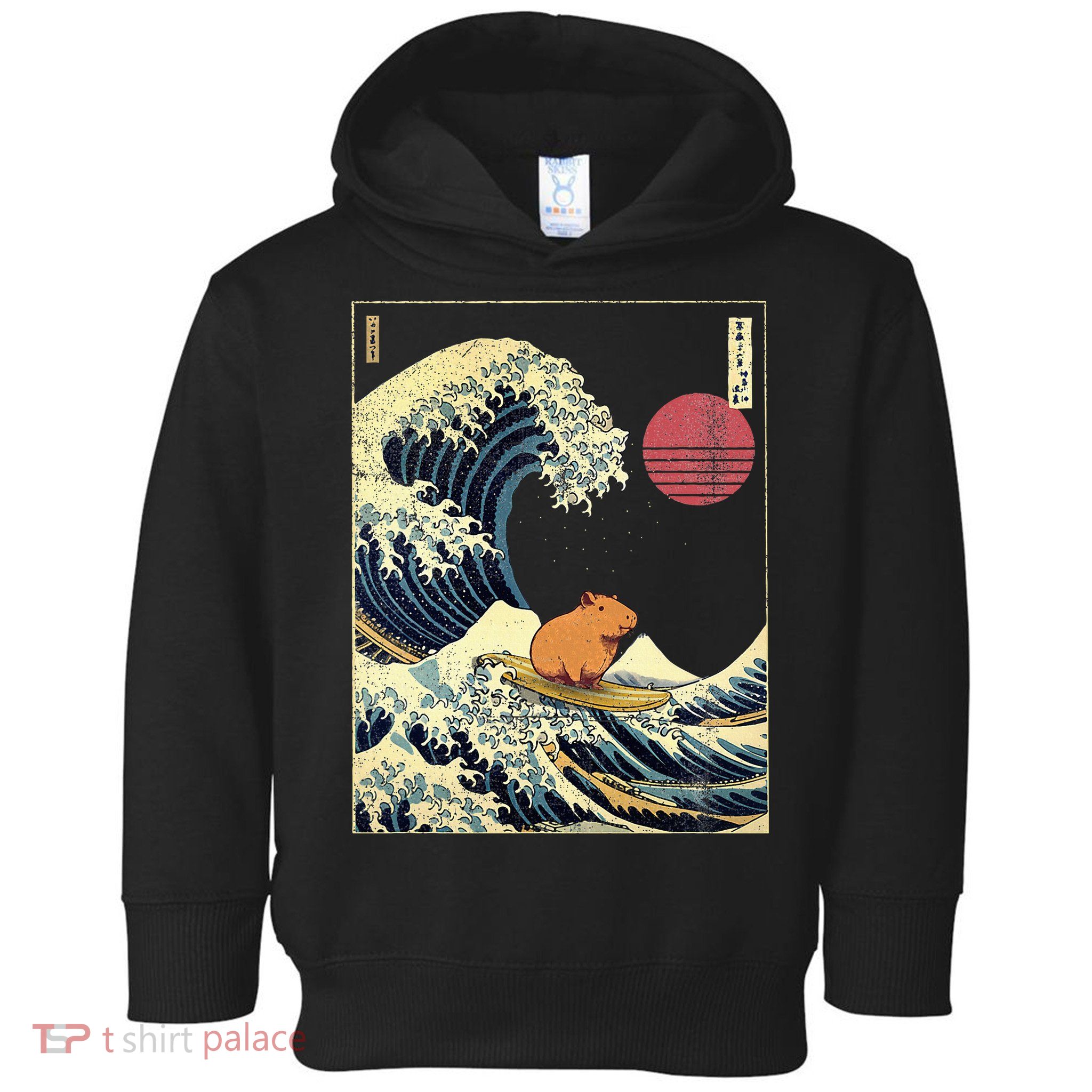 Capybara Japanese Kanagawa Wave Funny Surf Animal Toddler Hoodie