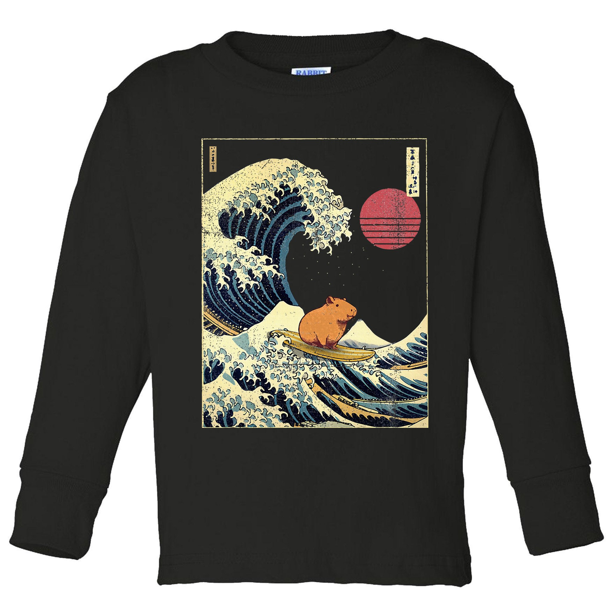 Capybara Japanese Kanagawa Wave Funny Surf Animal Toddler Long Sleeve Shirt
