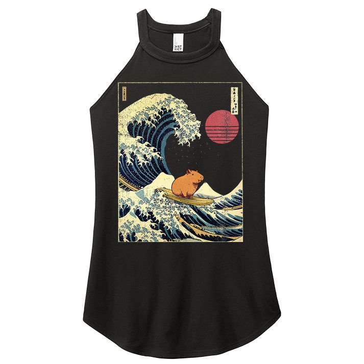 Capybara Japanese Kanagawa Wave Funny Surf Animal Women's Perfect Tri Rocker Tank