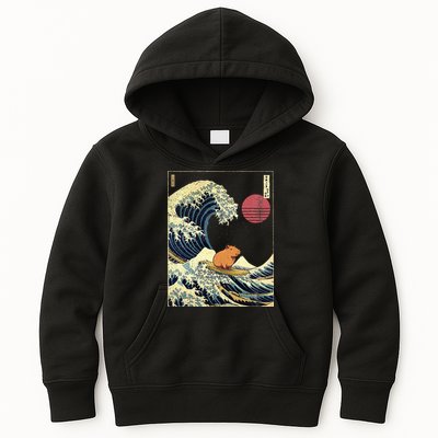 Capybara Japanese Kanagawa Wave Funny Surf Animal Kids Hoodie