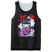 Cute Japanese Kawaii Kokeshi Doll Wave Lucky Cat Ank Op Mesh Reversible Basketball Jersey Tank