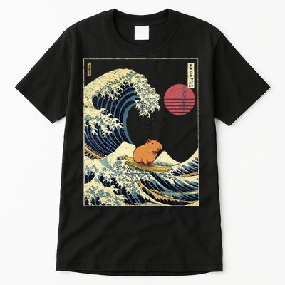 Capybara Japanese Kanagawa Wave Funny Surf Animal Tall T-Shirt