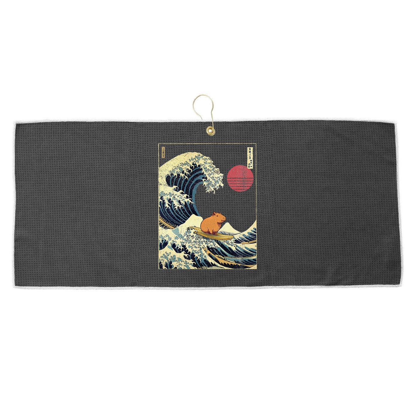 Capybara Japanese Kanagawa Wave Funny Surf Animal Large Microfiber Waffle Golf Towel