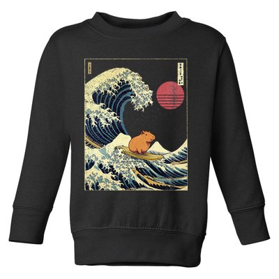 Capybara Japanese Kanagawa Wave Funny Surf Animal Toddler Sweatshirt