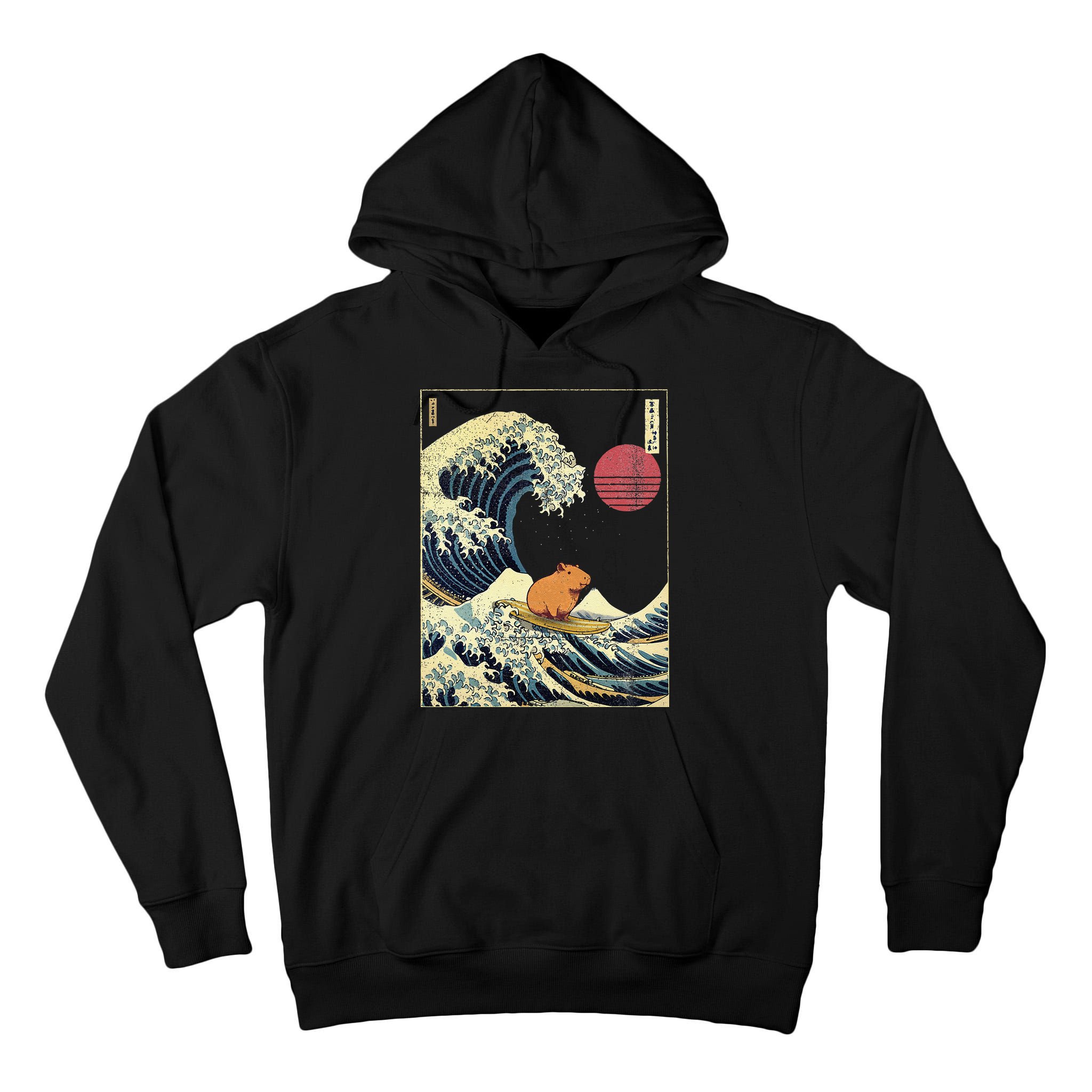 Capybara Japanese Kanagawa Wave Funny Surf Animal Tall Hoodie