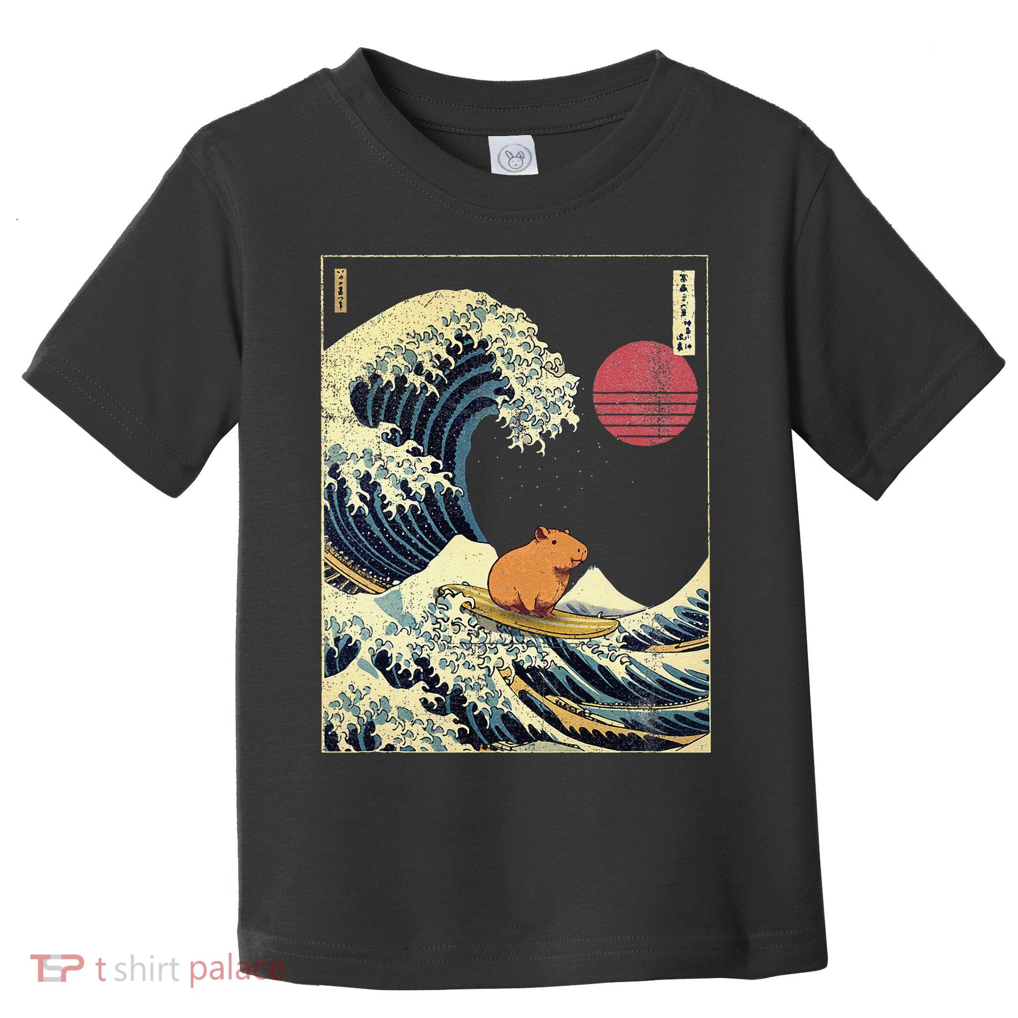Capybara Japanese Kanagawa Wave Funny Surf Animal Toddler T-Shirt