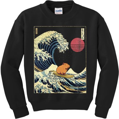 Capybara Japanese Kanagawa Wave Funny Surf Animal Kids Sweatshirt