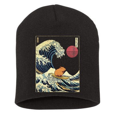 Capybara Japanese Kanagawa Wave Funny Surf Animal Short Acrylic Beanie