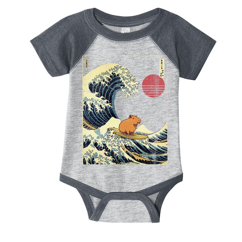 Capybara Japanese Kanagawa Wave Funny Surf Animal Infant Baby Jersey Bodysuit