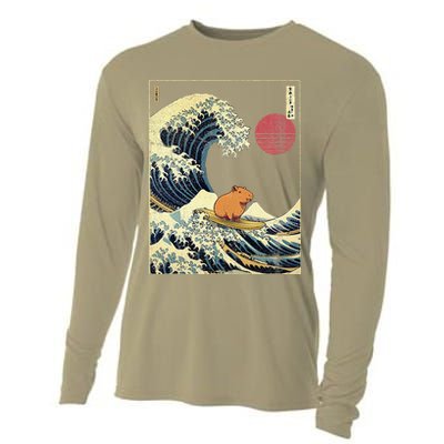 Capybara Japanese Kanagawa Wave Funny Surf Animal Cooling Performance Long Sleeve Crew