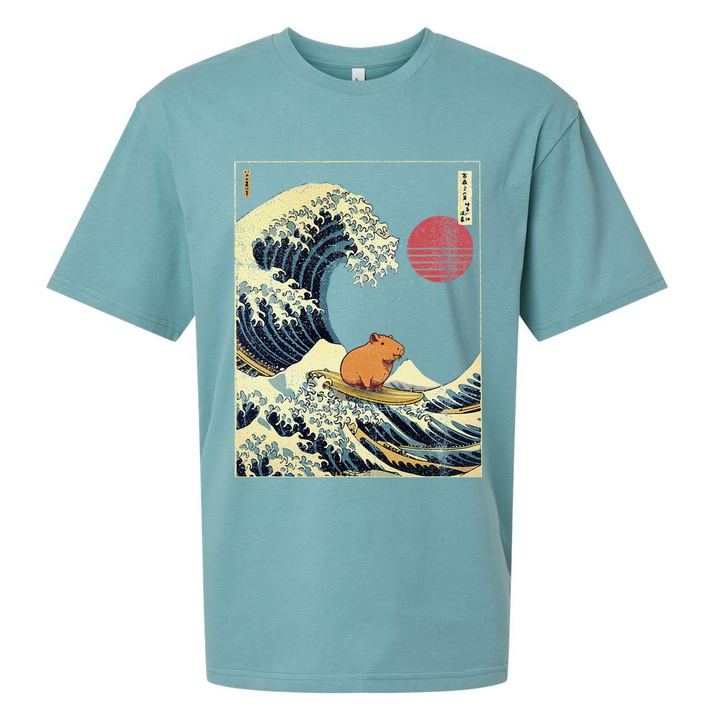 Capybara Japanese Kanagawa Wave Funny Surf Animal Sueded Cloud Jersey T-Shirt