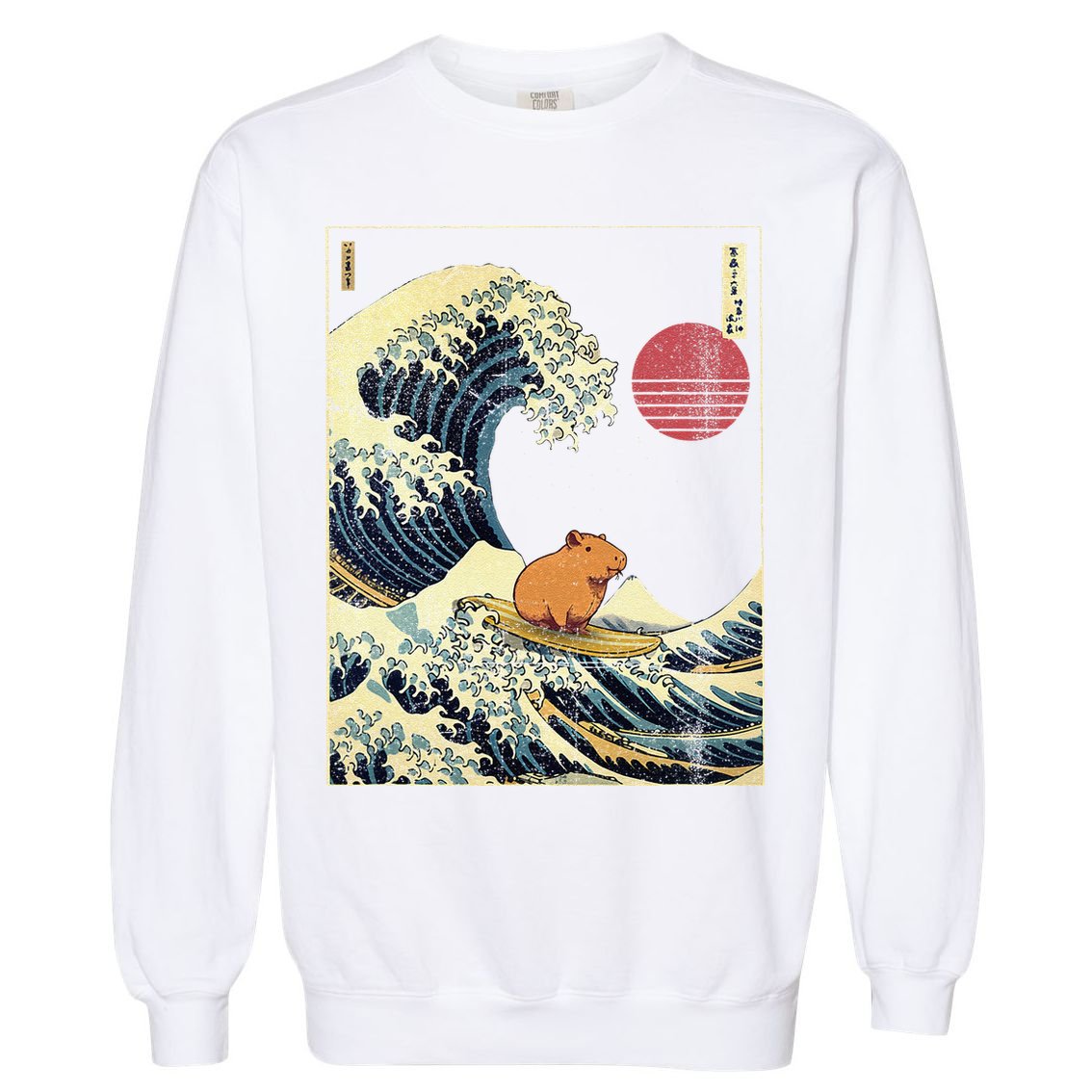 Capybara Japanese Kanagawa Wave Funny Surf Animal Garment-Dyed Sweatshirt