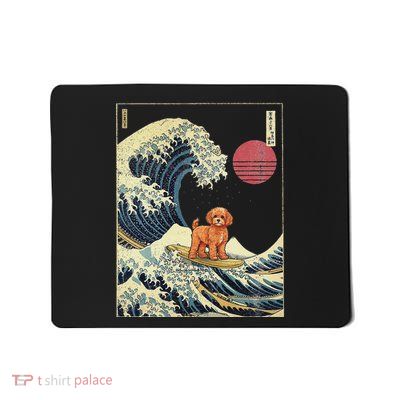 Cavapoo Japanese Kanagawa Wave Funny Surf Dog Mousepad