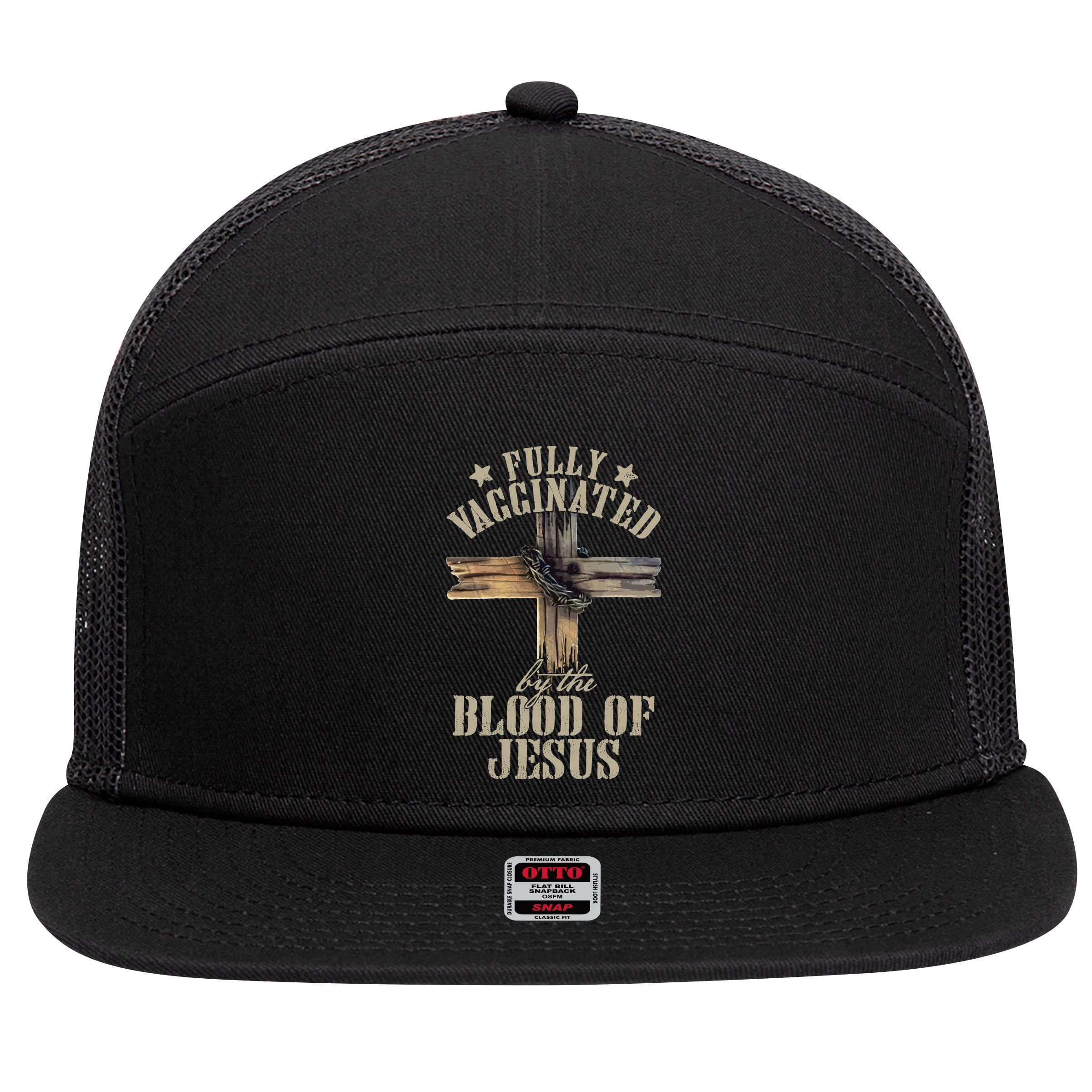Christian Jesus Lover Fully Vaccinated By The Blood Of Jesus Long Sleeve TShirt 7 Panel Mesh Trucker Snapback Hat